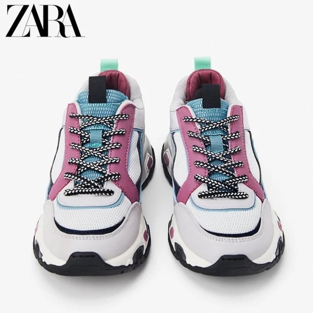 Zara Women's Pink and Blue Sneakers